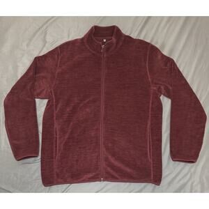 Uniqlo Fleece Jacket Mens XL Maroon Full Zip Mock Neck Side Pockets